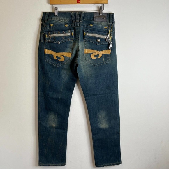 Chili Pepper Men's Jeans Size 34 Embellished Distressed Straight Leg Hip Hop Y2K - Picture 3 of 8